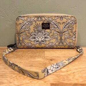 eMILIE SLOAN seattle pastel yellow wristlet. White Lotus Flower Pattern. NEW!